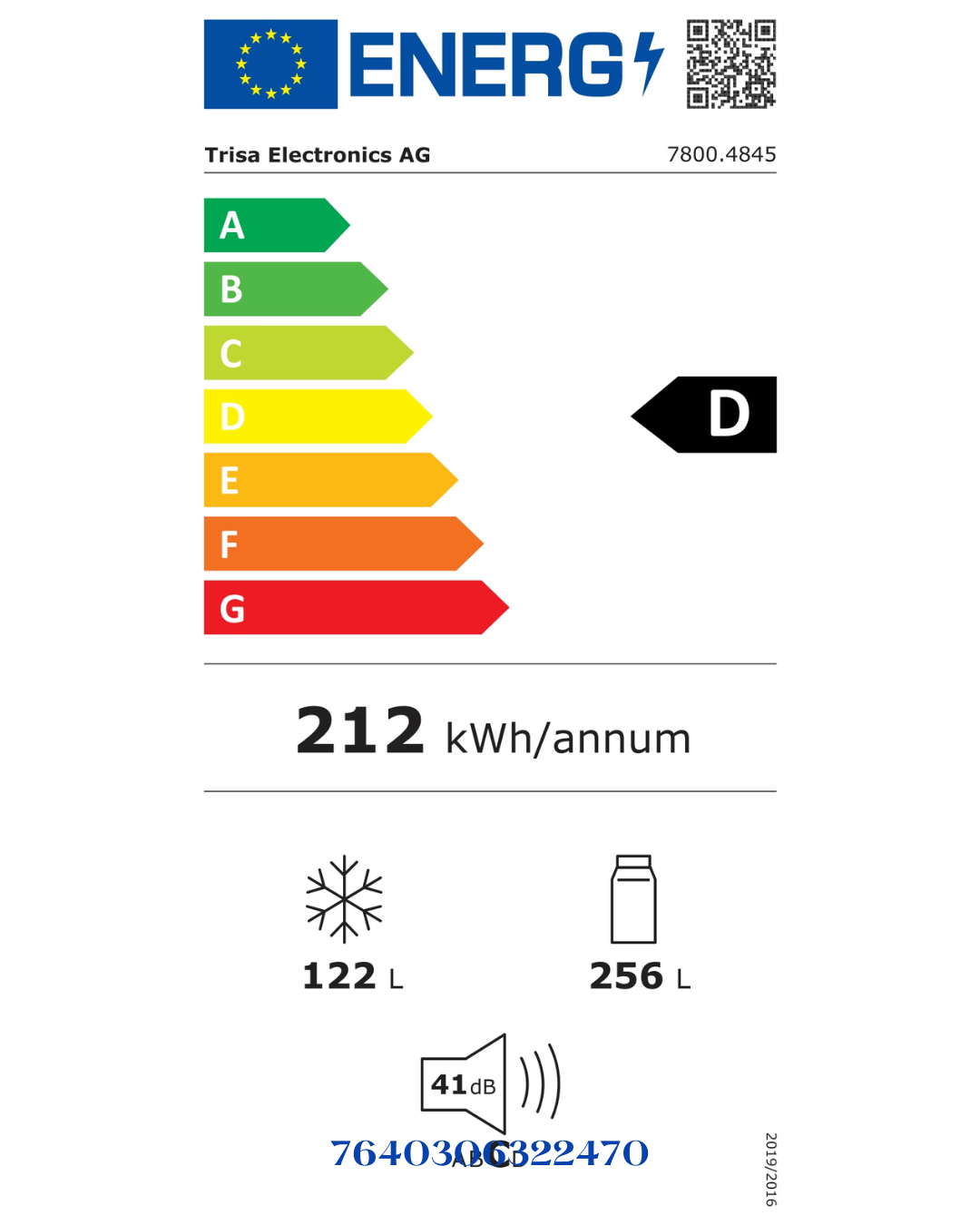 TRISA COMBI FRIDGE BLACK 223W 378L