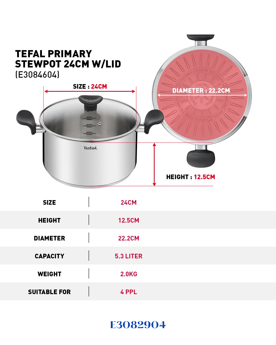 TEFAL STAINLESS STEEL PRIMARY STEWPOT 5 L 24 CM