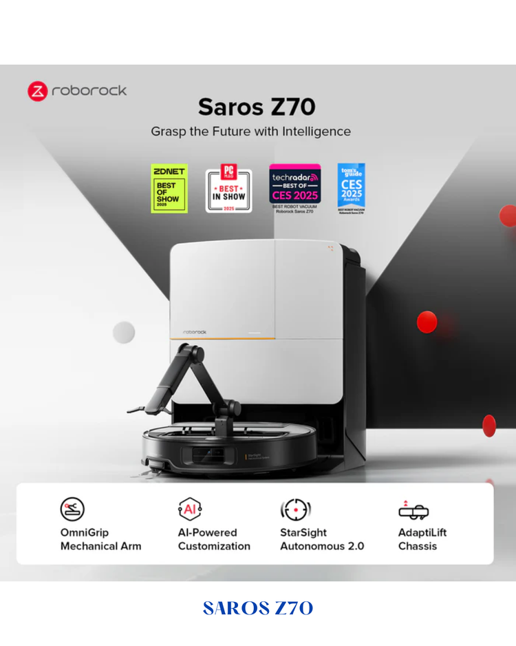 Roborock Saros Z70 Robot Vacuum and Mop Silver 22,000Pa