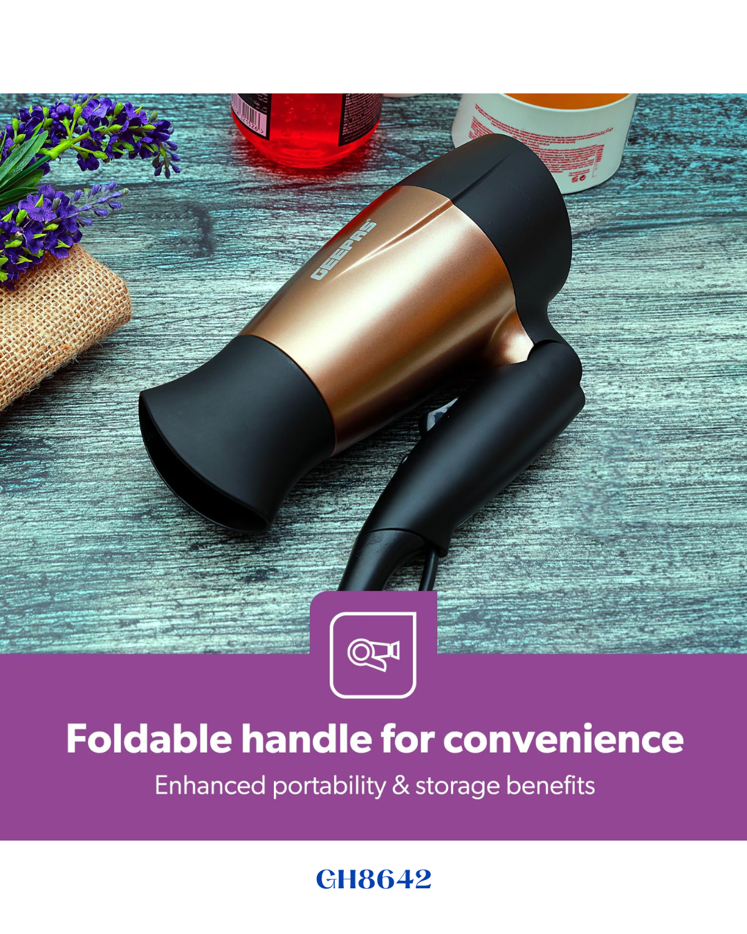 GEEPAS  MINI HAIR DRYER WITH FOLDABLE HANDLE 1600W