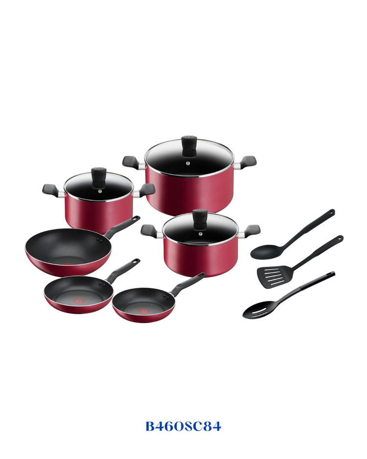 TEFAL SUPER COOK 12 PC SET, NON-STICK, THERMO-SIGNAL, RED