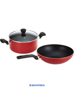 TEFAL SUPER COOK 9 PC SET, NON-STICK, THERMO-SIGNAL, RED