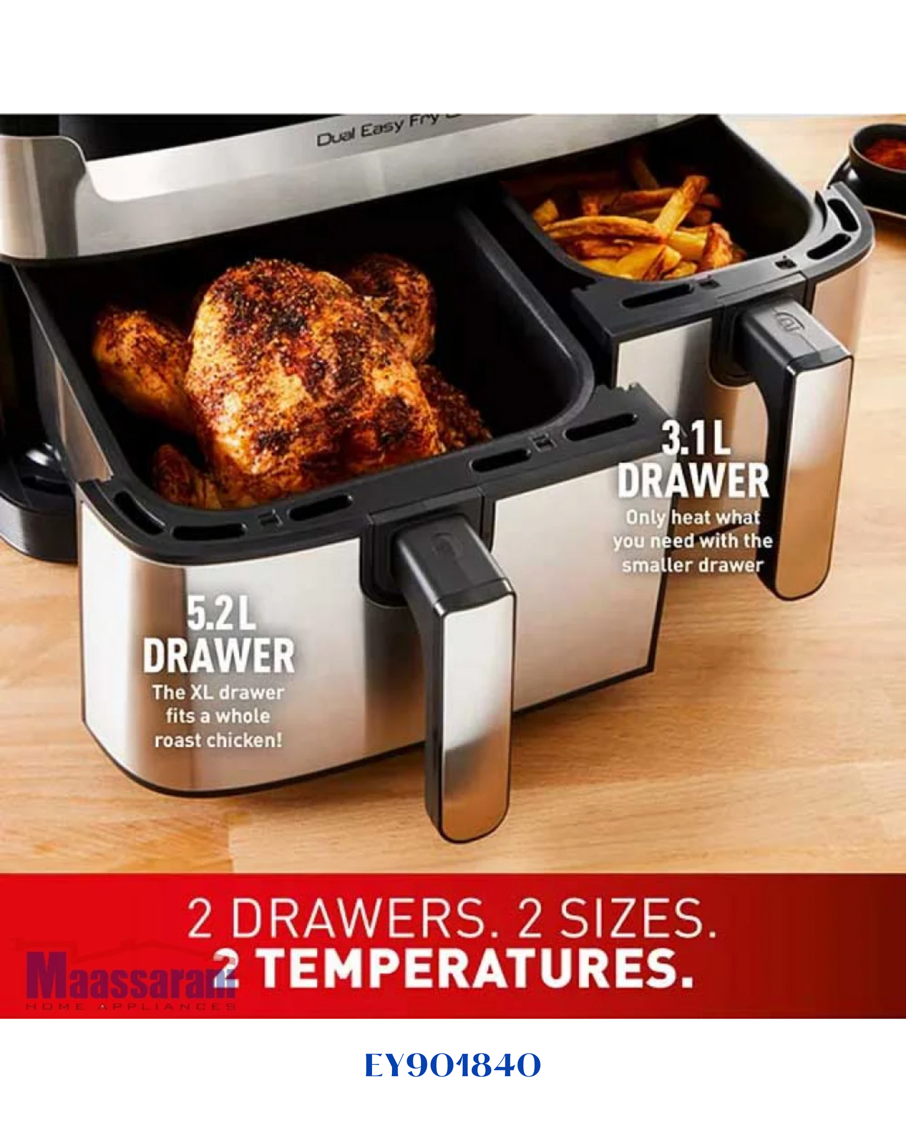 TEFAL DUAL EASY FRY AIR FRYER 2700 W 8.3 L