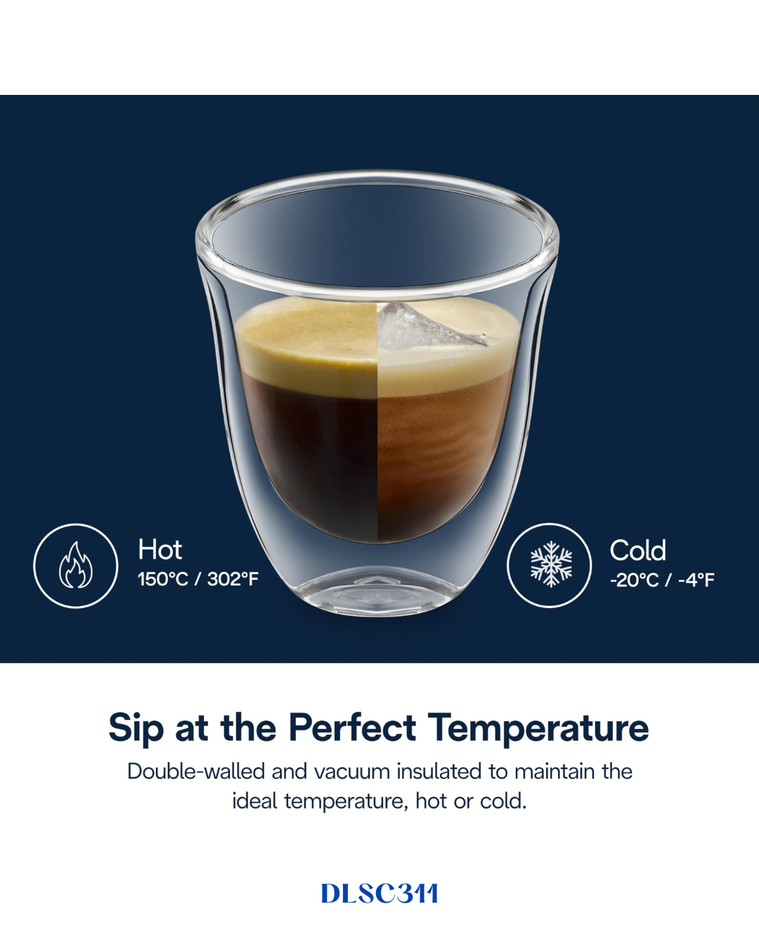 DELONGHI DOUBLE WALL CAPPUCCINO GLASSES – 270ML