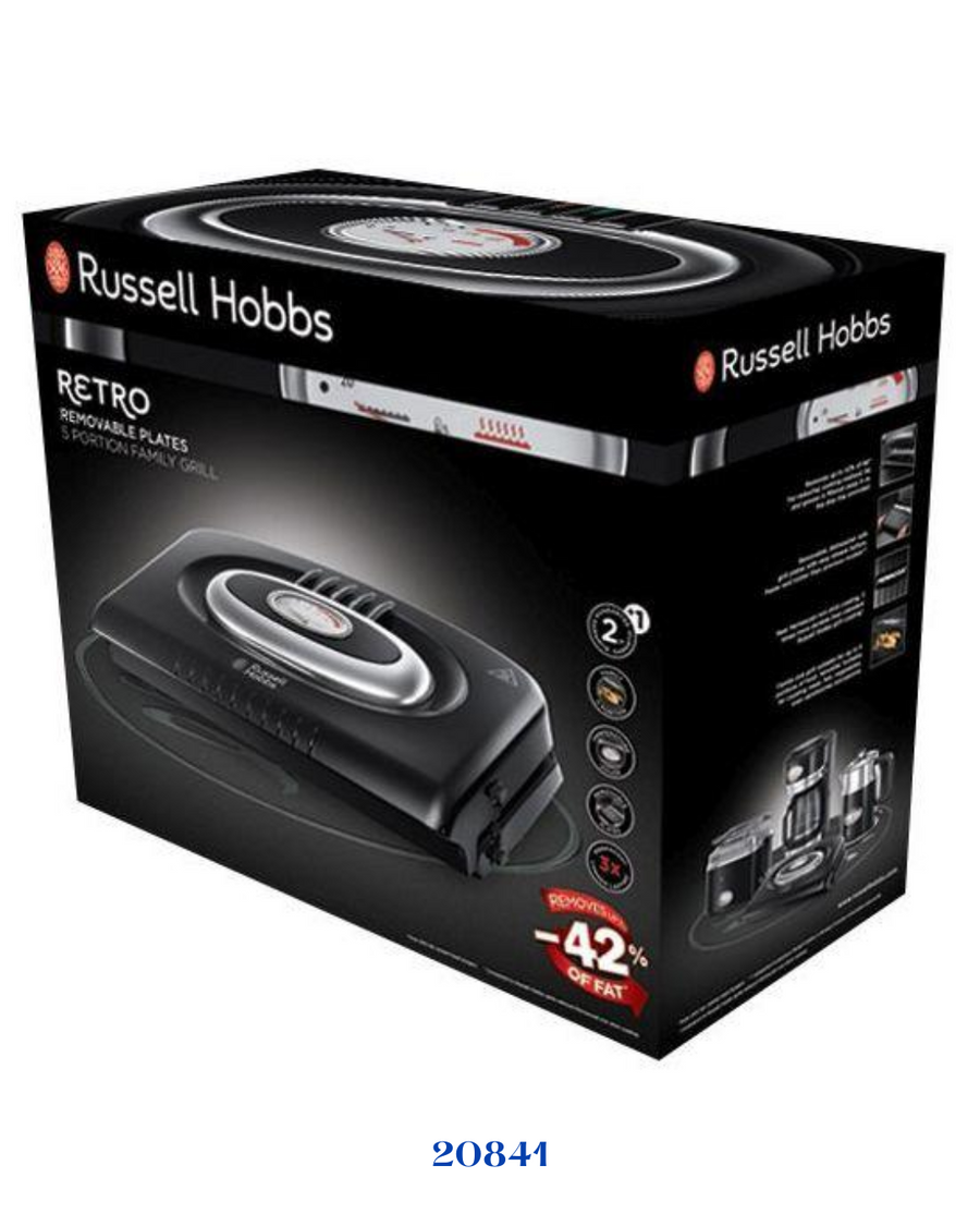 RUSSELL HOBBS RETRO CLASSIC NOIR REMOVABLE PLATES GRILL 1300W​