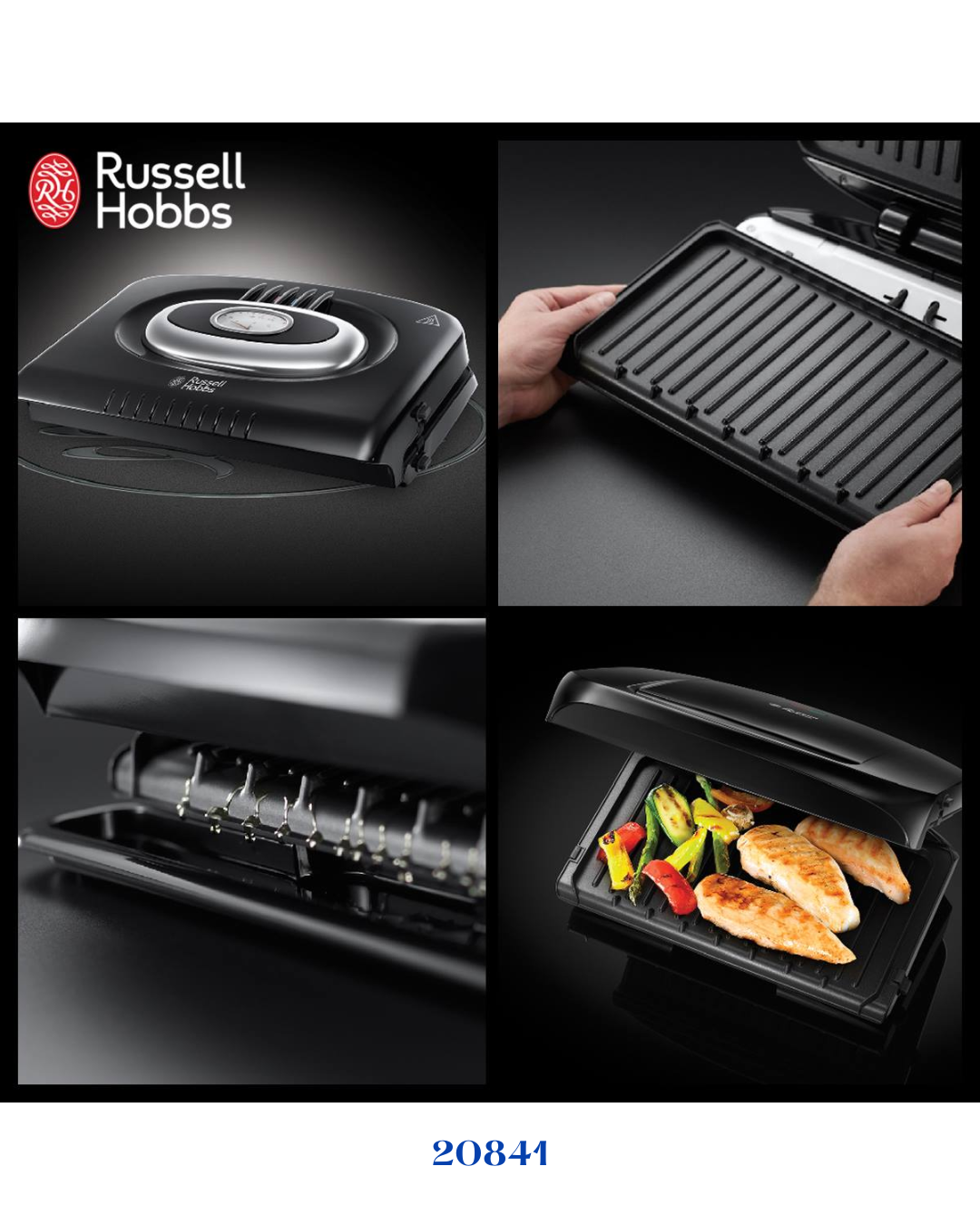 RUSSELL HOBBS RETRO CLASSIC NOIR REMOVABLE PLATES GRILL 1300W
