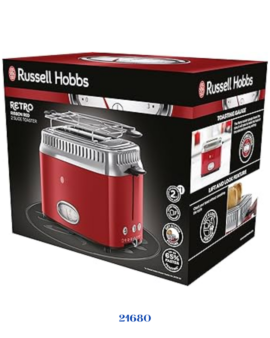 RUSSELL HOBBS RETRO RIBBON RED 2 SLICE TOASTER 1300W