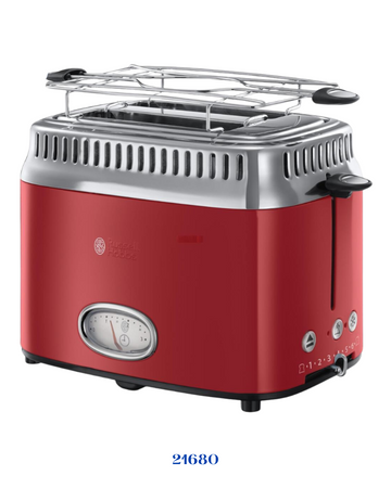 RUSSELL HOBBS RETRO RIBBON RED 2 SLICE TOASTER 1300W