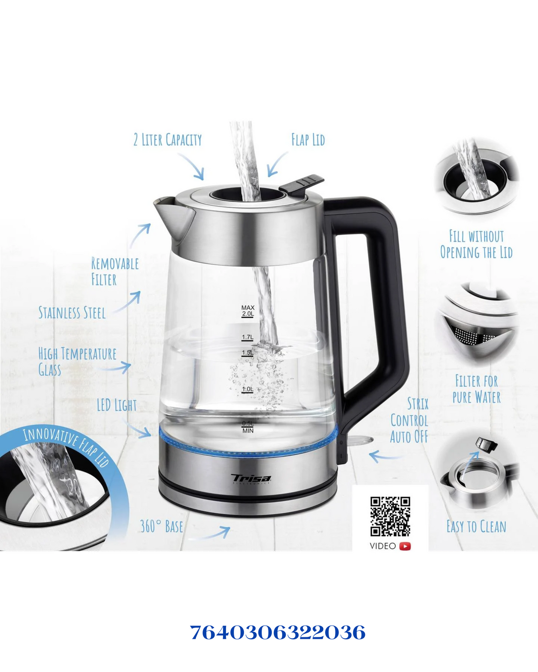 TRISA EASY FILL KETTLE 2200W 2L
