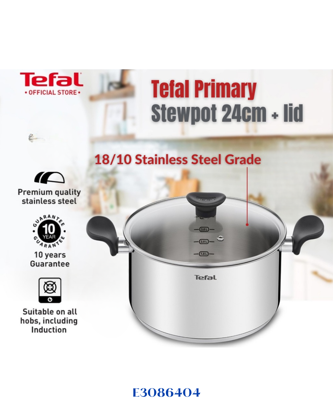 TEFAL STAINLESS STEEL PRIMARY STINLESS STEEL STOCKPOT 10.3 L 28CM