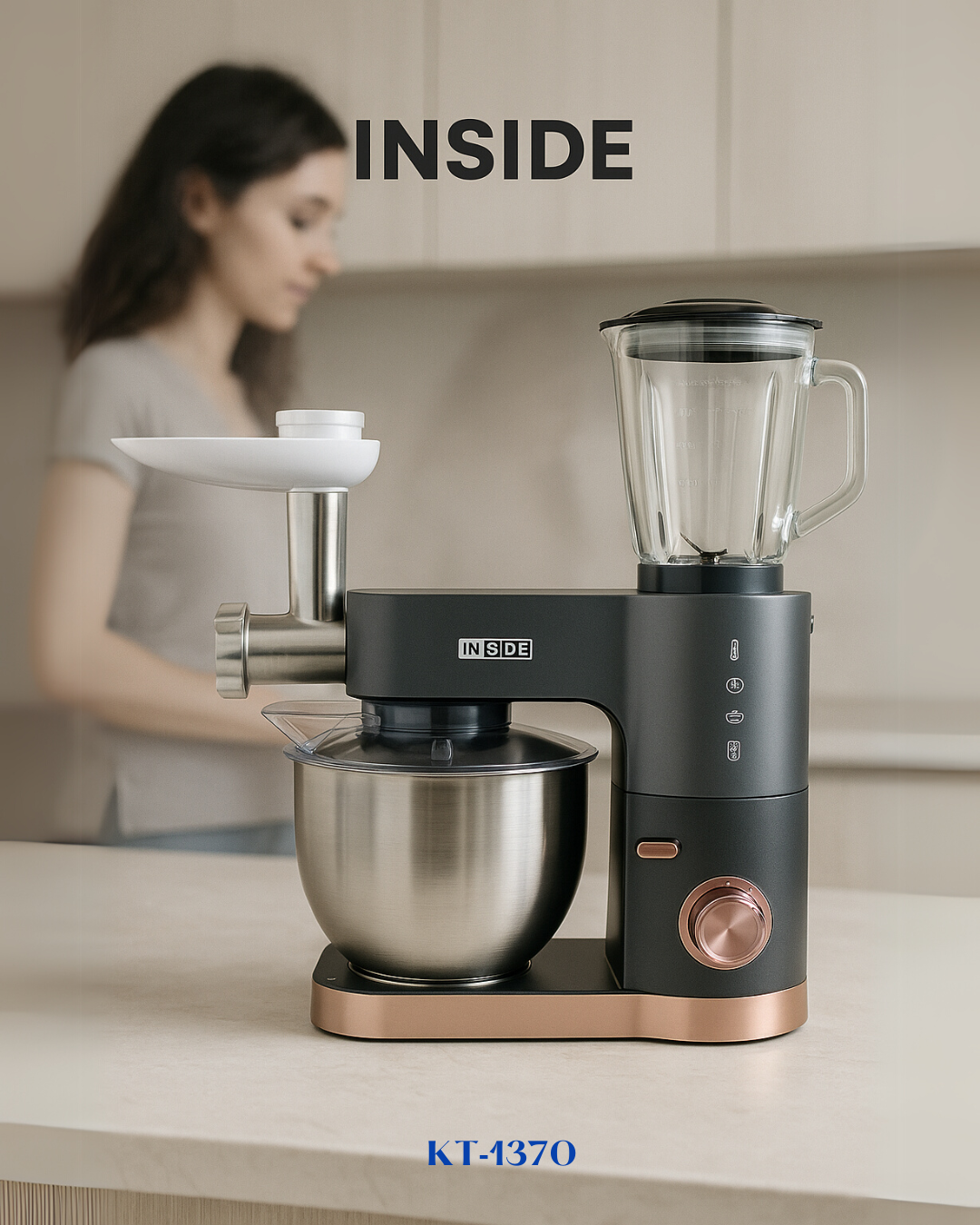 INSIDE STAND MIXER WITH BLENDER & MEAT GRINDER 1200W