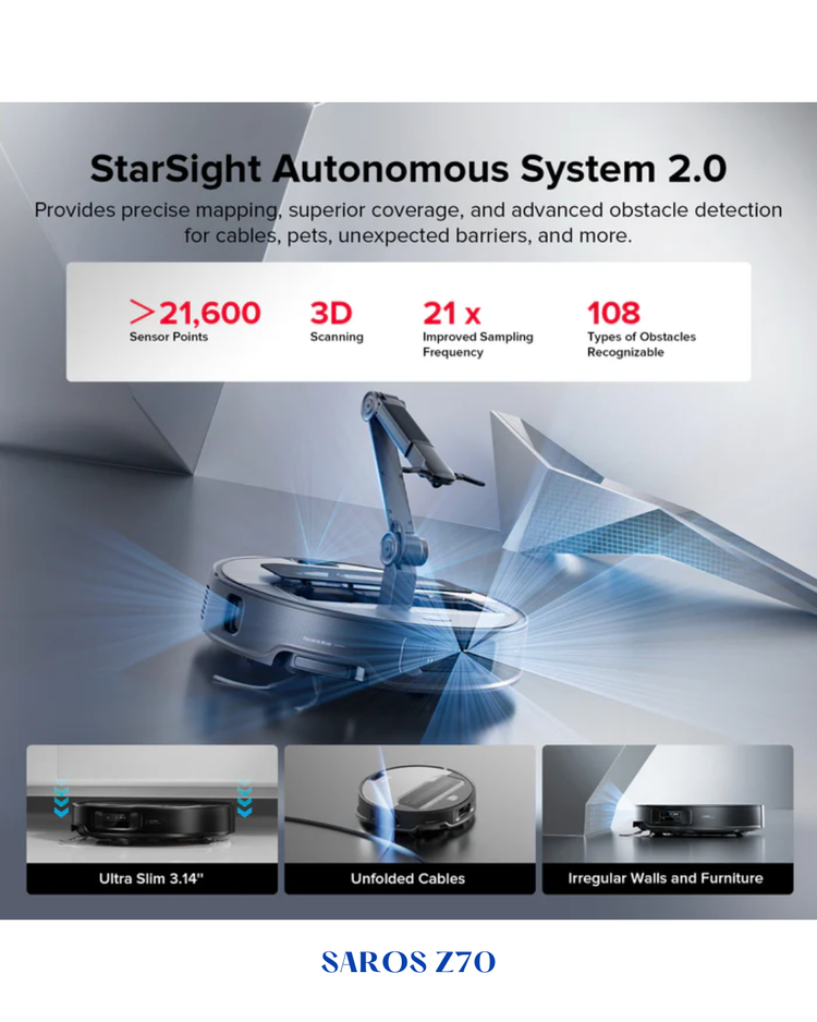 Roborock Saros Z70 Robot Vacuum and Mop Silver 22,000Pa