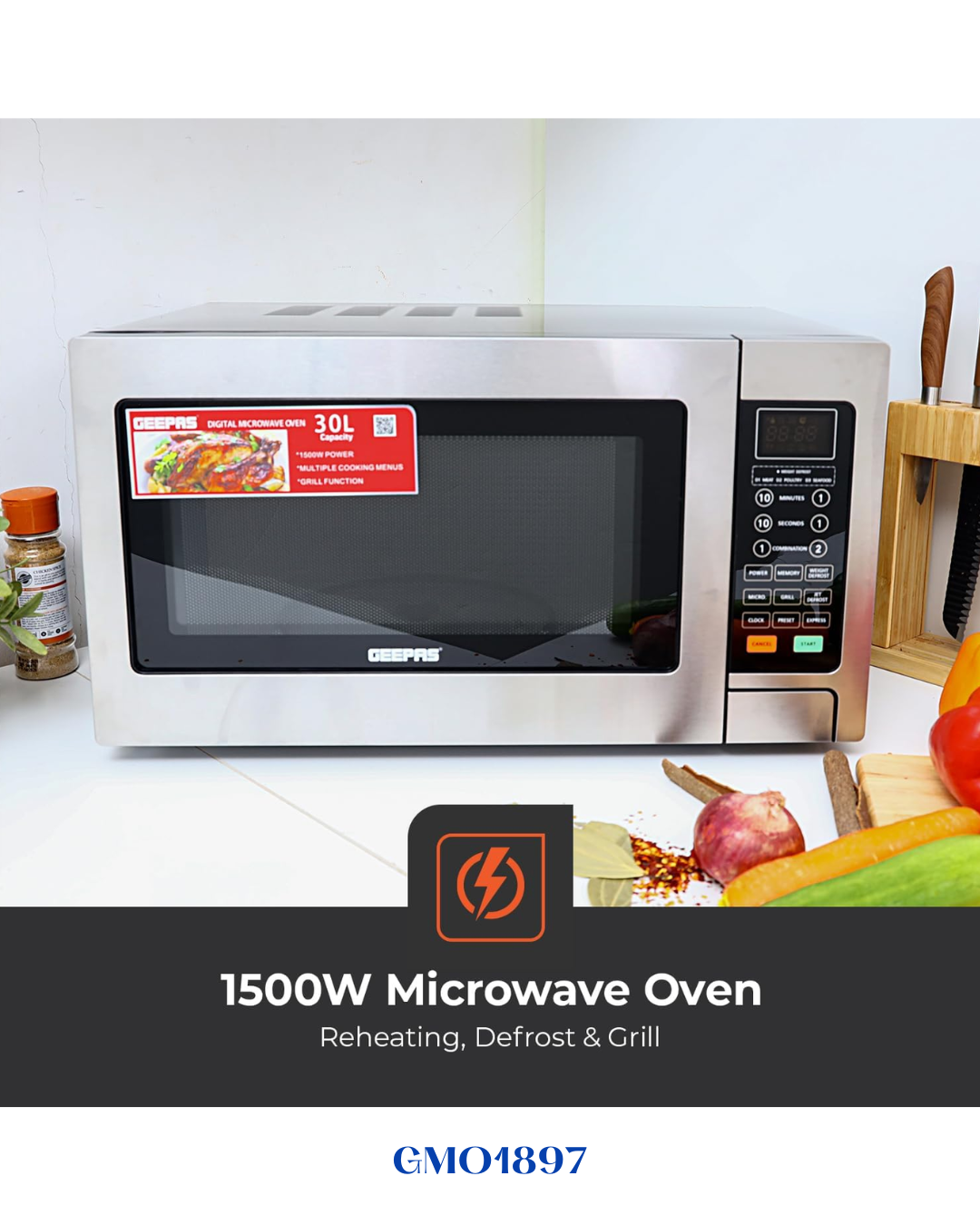 GEEPAS DIGITAL MICROWAVE OVEN WITH GRILL 1500W-30L