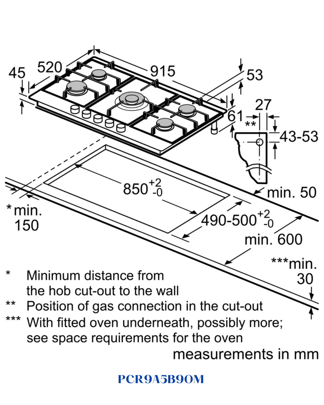BOSCH BUILT-IN GAS HOB STAINLESS STEEL – 5 BURNERS – 90CM