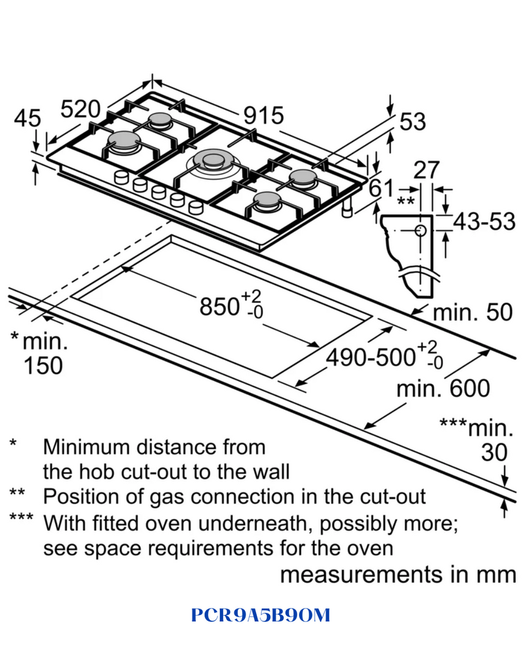 BOSCH BUILT-IN GAS HOB STAINLESS STEEL – 5 BURNERS – 90CM