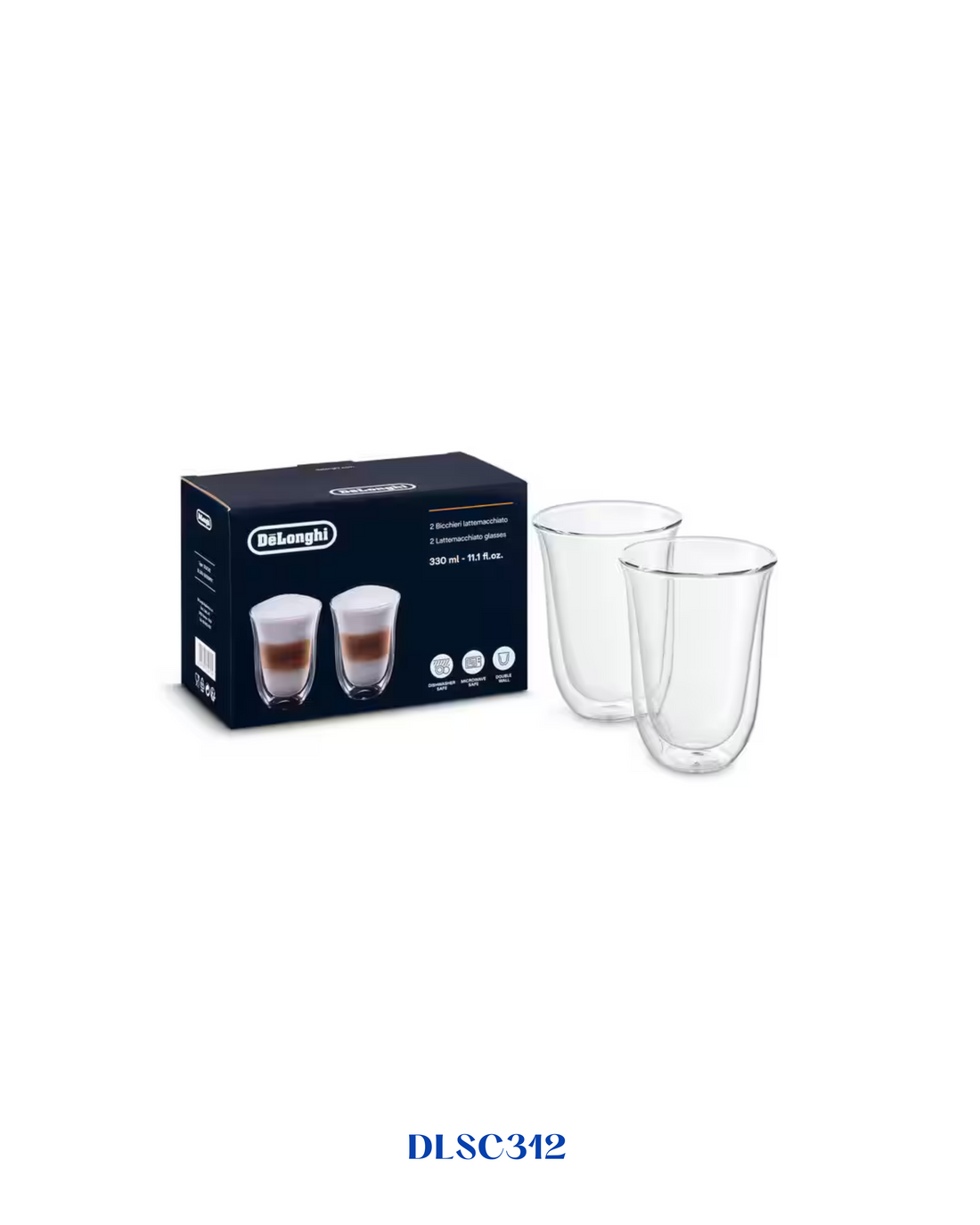 DELONGHI LATTE MACCHIATO DOUBLE WALL GLASSES 330ML (SET OF 2)