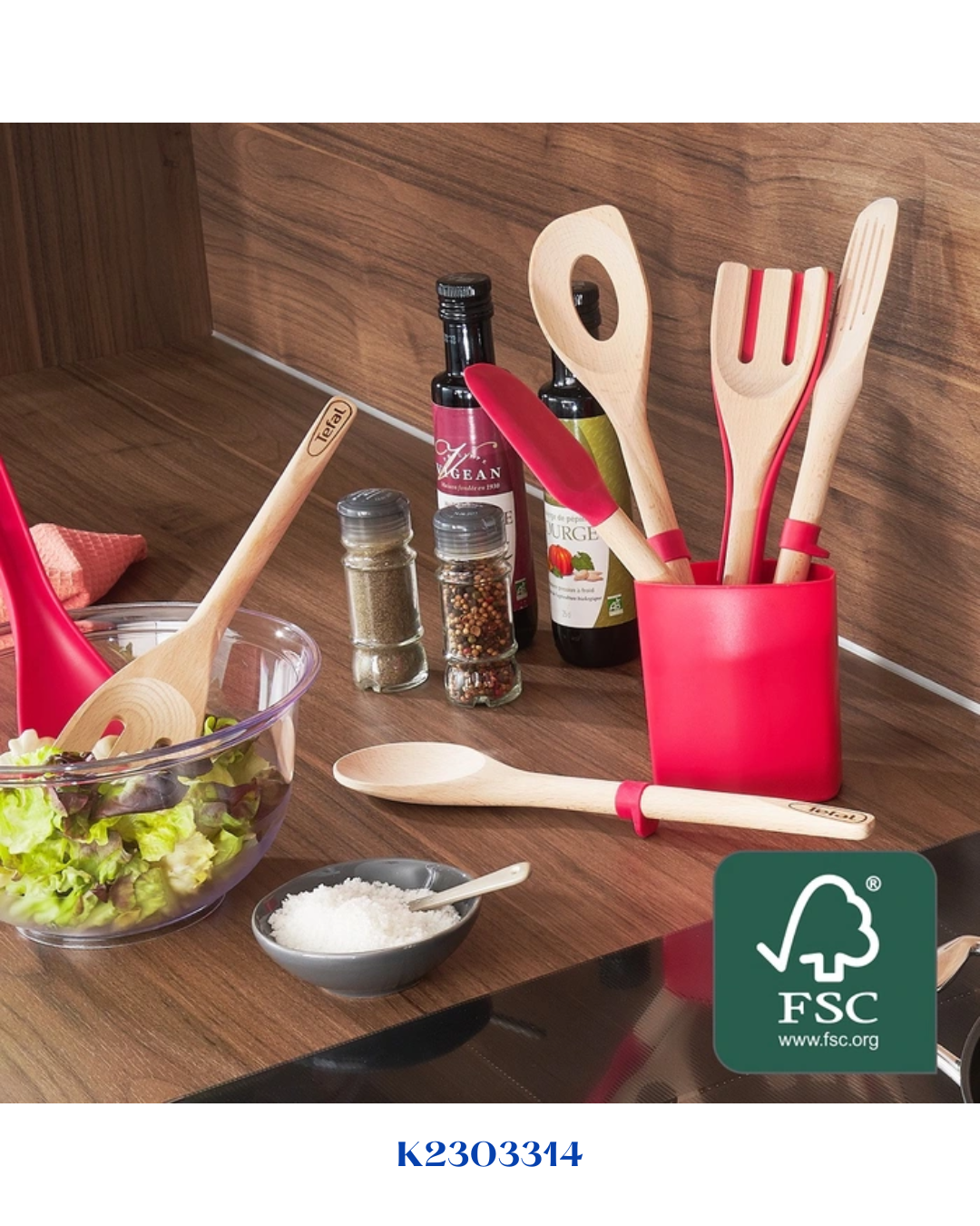 TEFAL INGENIO WOOD SLOTTED TURNER 32CM-أداة تقليب بفتحات تيفال