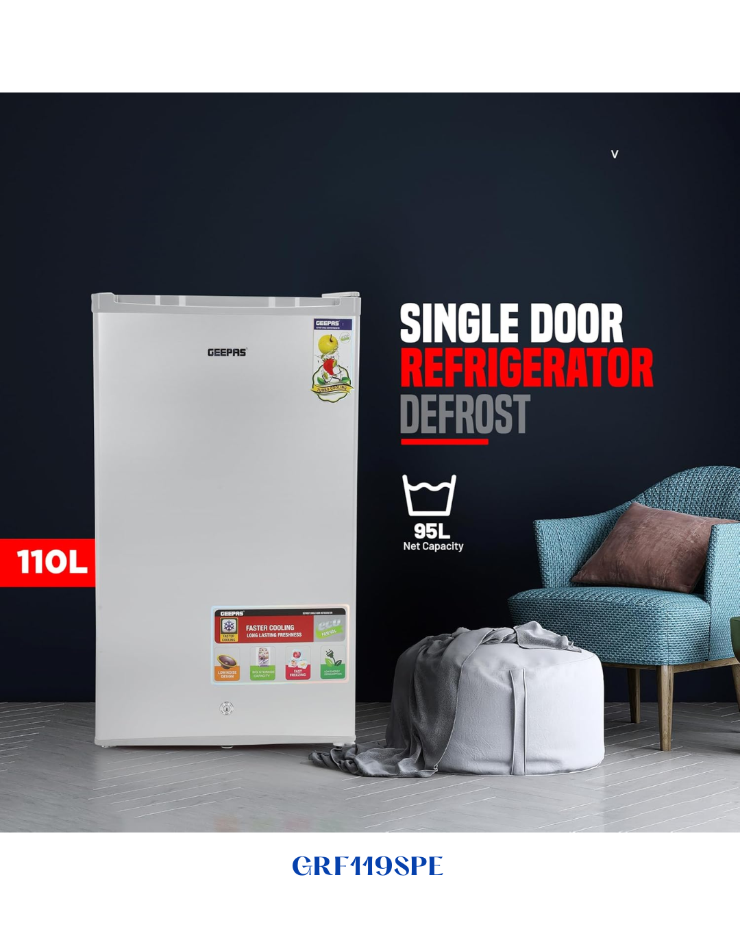 GEEPAS SINGLE DOOR REFRIGERATOR 110L