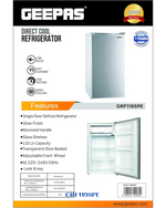 GEEPAS SINGLE DOOR REFRIGERATOR 110L