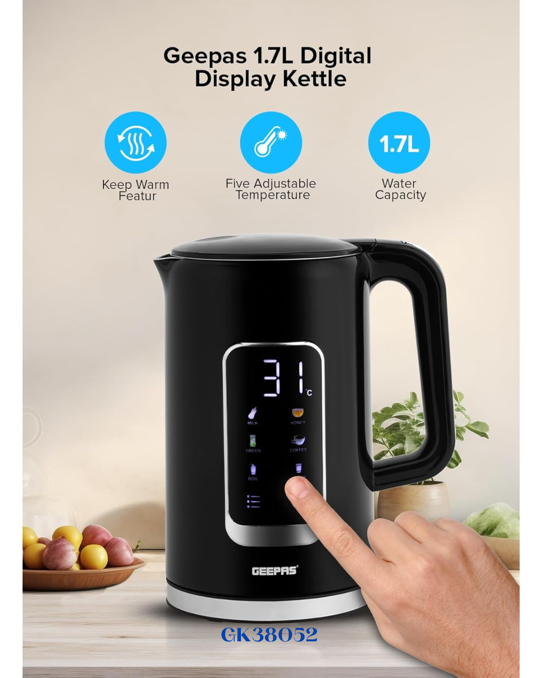 GEEPAS ELECTRIC KETTLE 1800W 1.7L