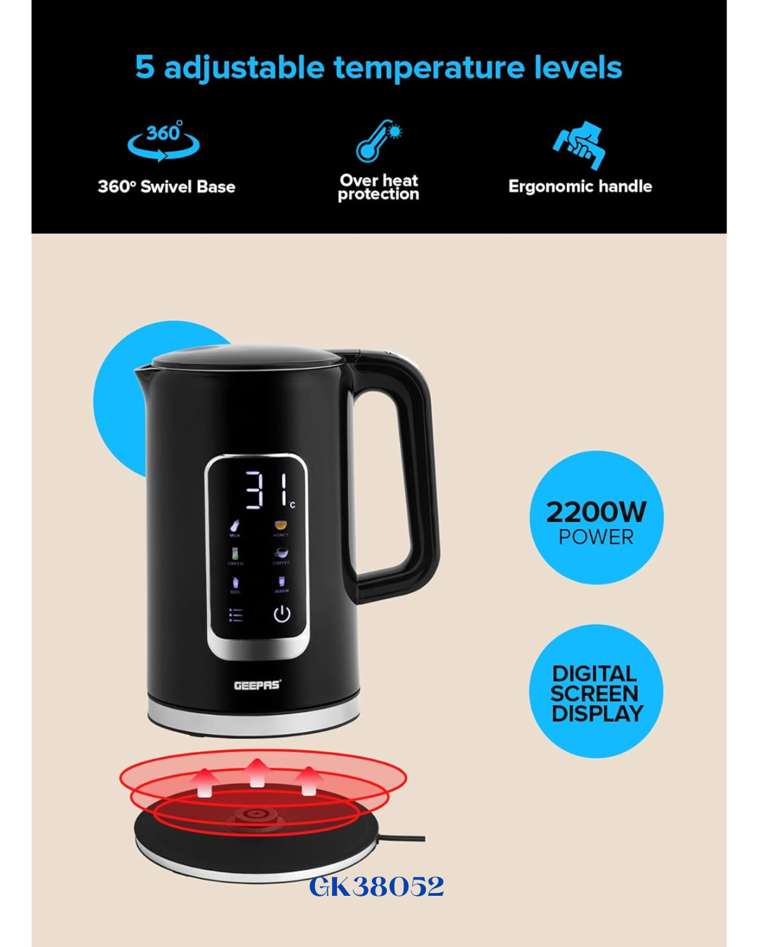 GEEPAS ELECTRIC KETTLE 1800W 1.7L