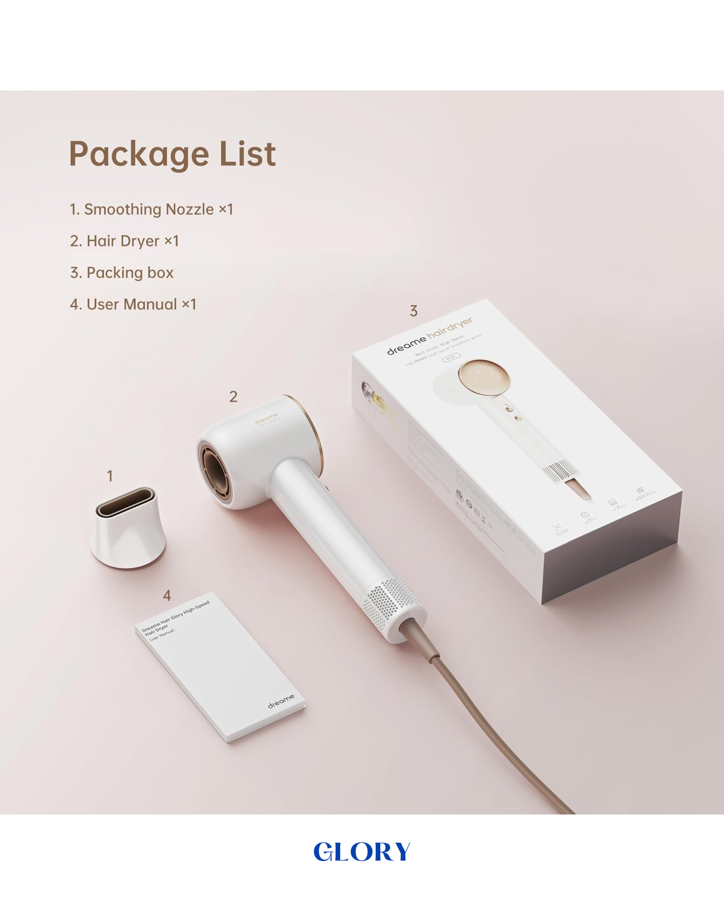 DREAME GLORY BRUSHLESS HAIR DRYER 130,000 RPM – WHITE