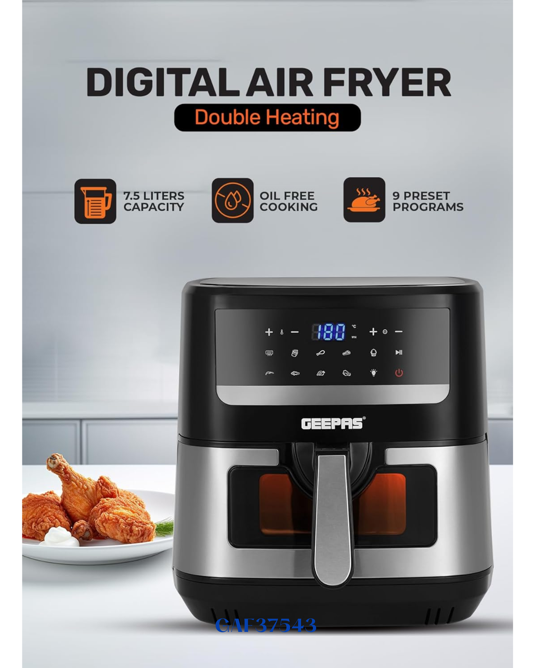 GEEPAS DOUBLE HEATING DIGITAL AIR FRYER