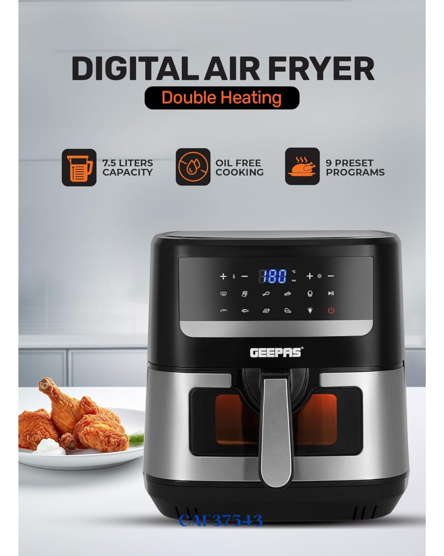 GEEPAS DOUBLE HEATING DIGITAL AIR FRYER