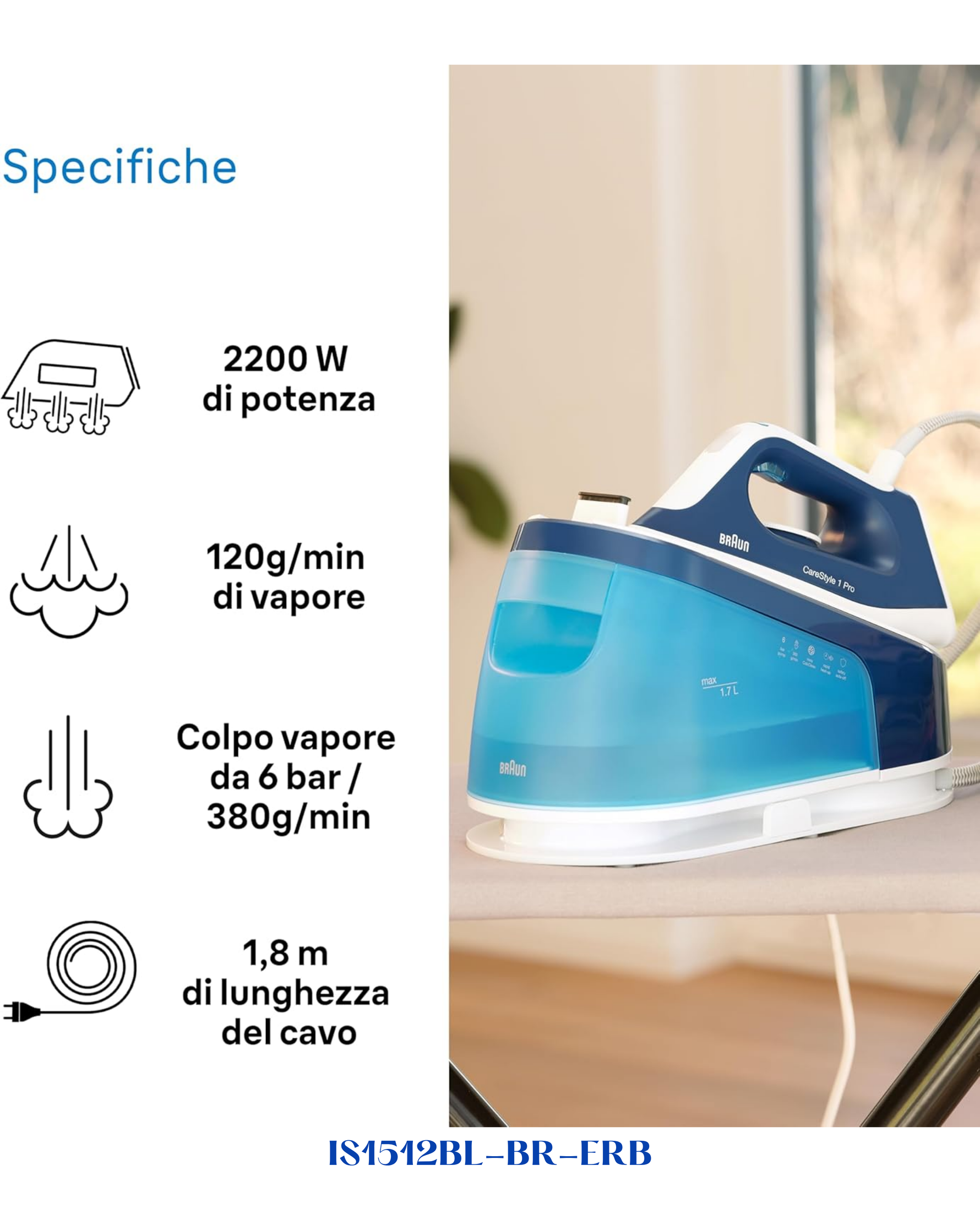 BRAUN CARESTYLE 1 PRO STEAM GENERATOR IRON 2200W 1.7L