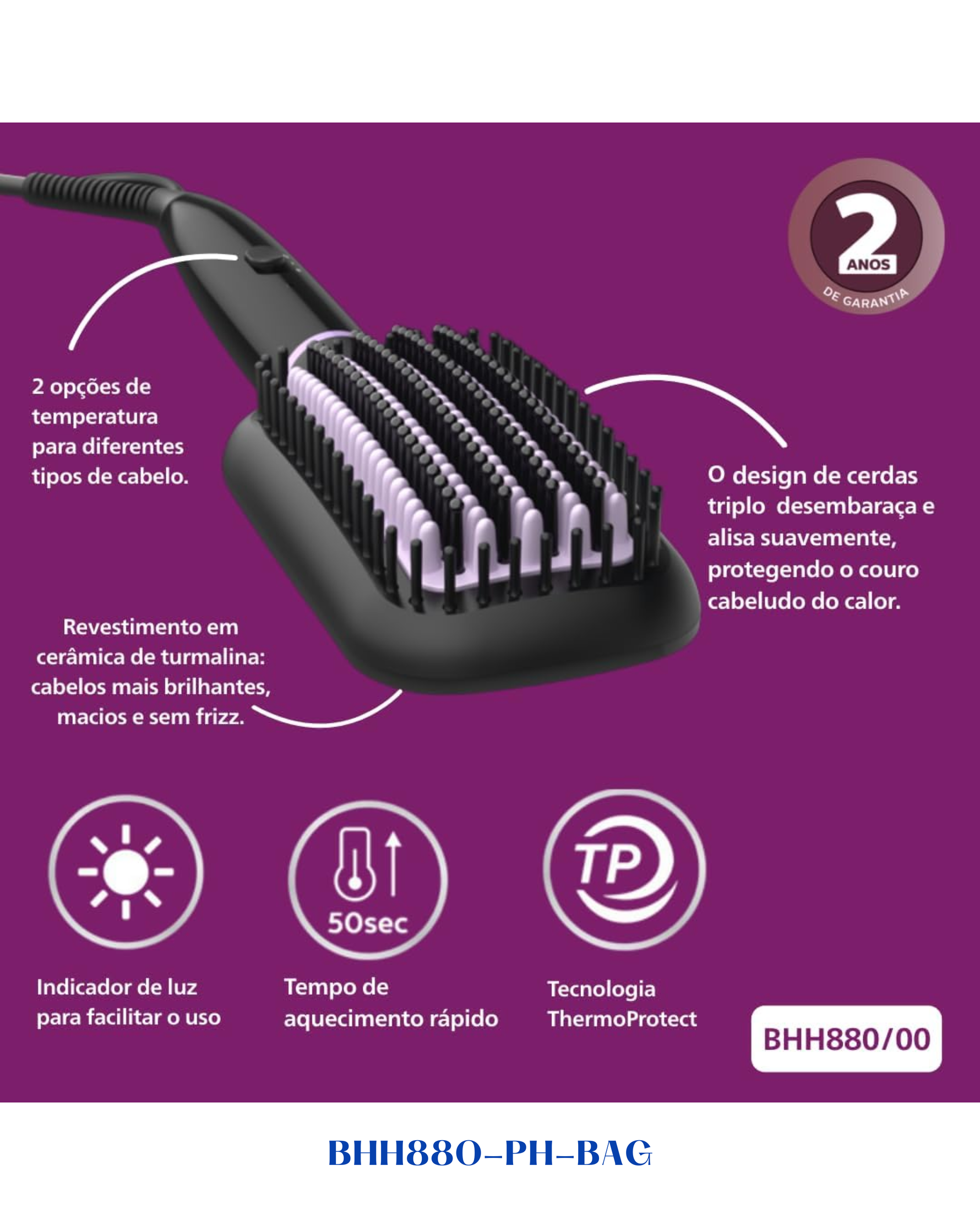 PHILIPS STYLECARE ESSENTIAL HEATED STRAIGHTENING BRUSH, SMOOTH