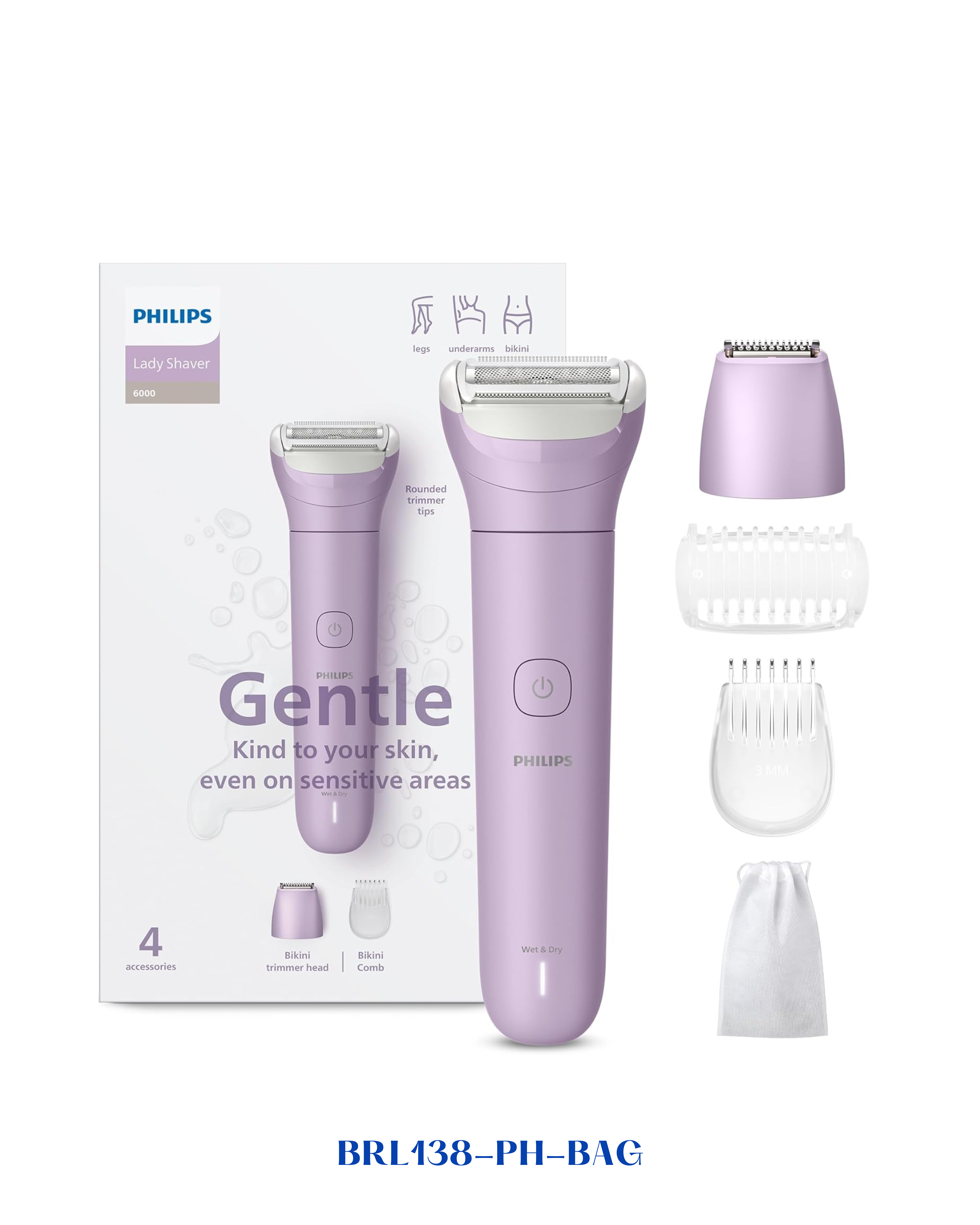 PHILIPS LADY SHAVER SERIES 6000 CORDLESS SHAVER, WET & DRY 7.5W