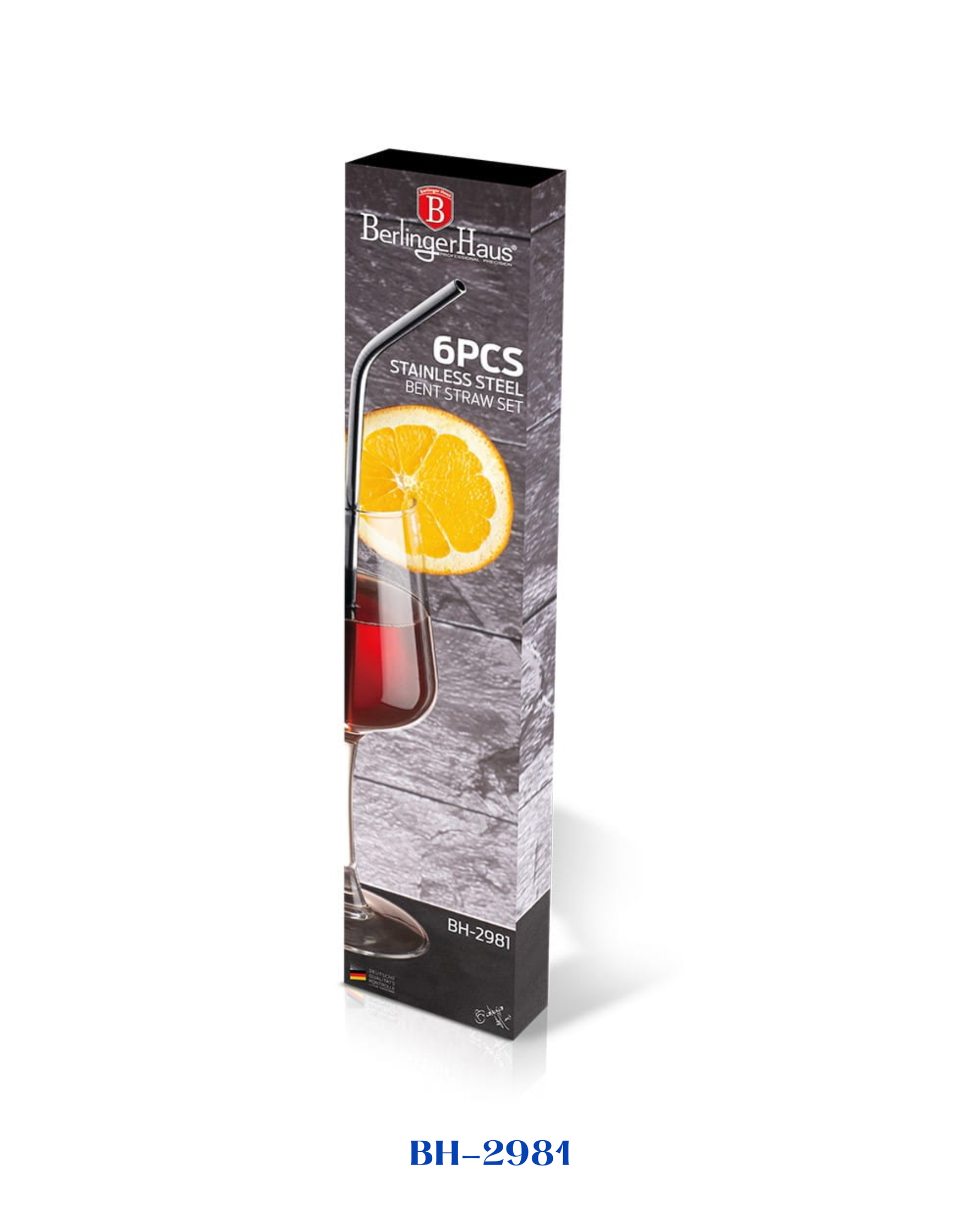 BERLINGER HAUS SET OF 6 BENT STAINLESS STEEL STRAWS