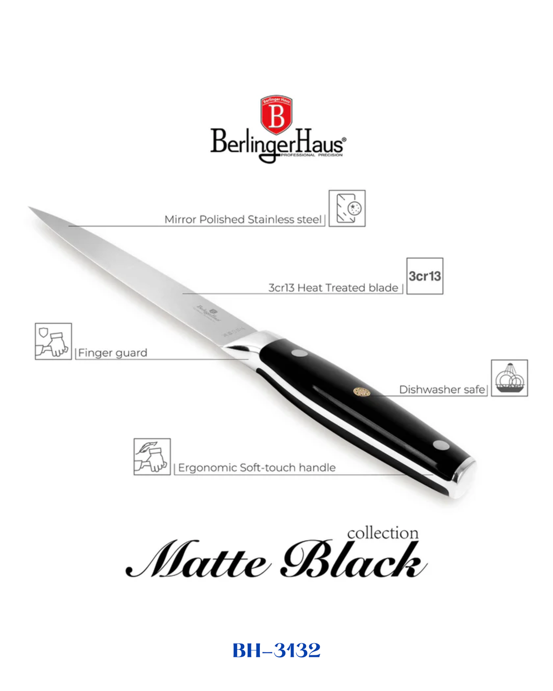 BERLINGER HAUS UTILITY KNIFE 12.5CM STAINLESS STEEL BLACK VANTAGE