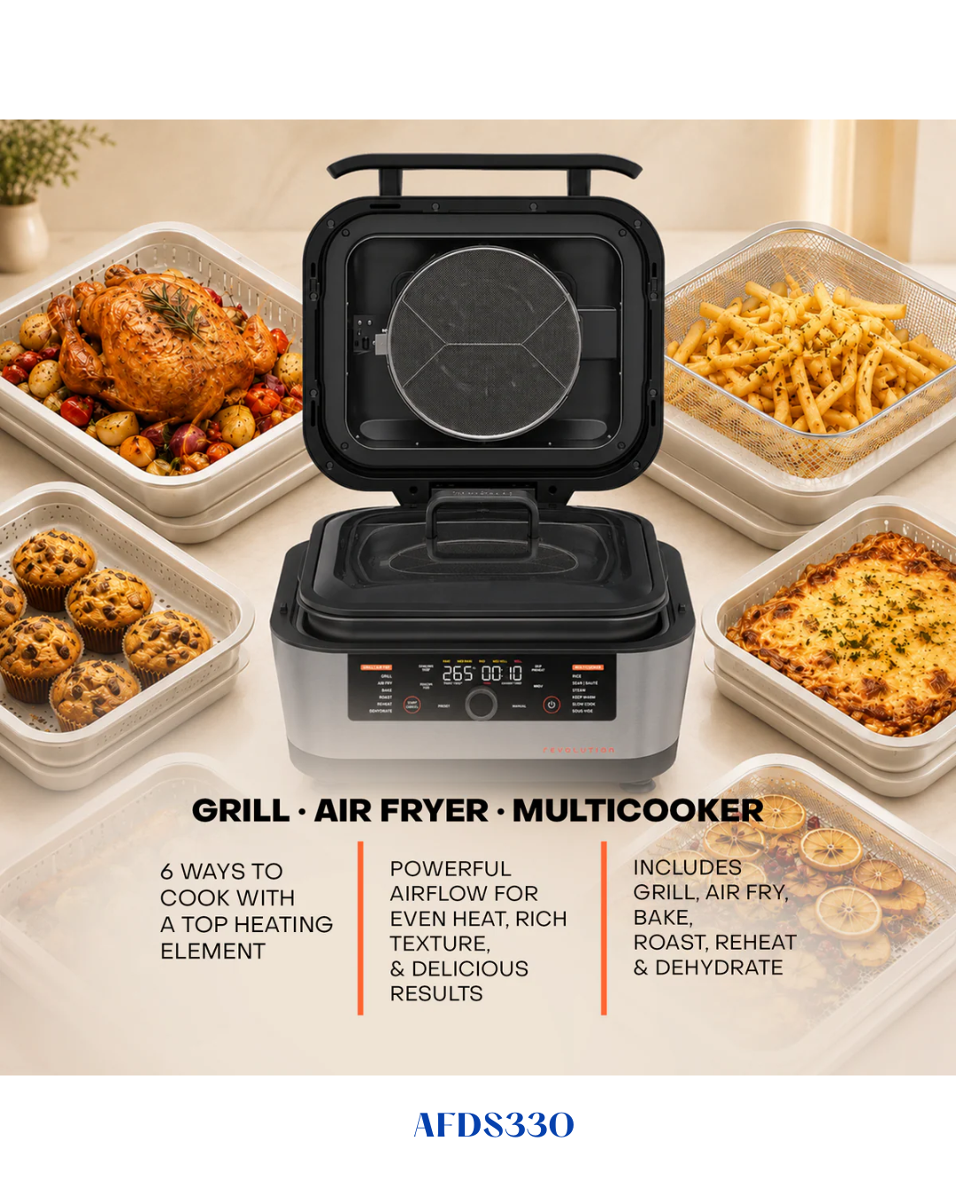 NUTRICOOK REVOLUTION 12-IN-1 GRILL, AIR FRYER & MULTICOOKER 1760W 8.5L