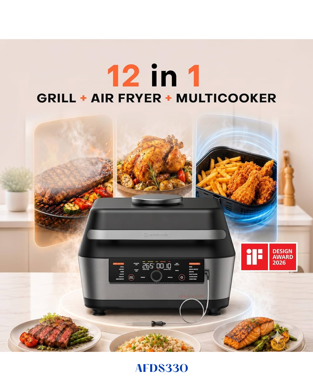 NUTRICOOK REVOLUTION 12-IN-1 GRILL, AIR FRYER & MULTICOOKER 1760W 8.5L