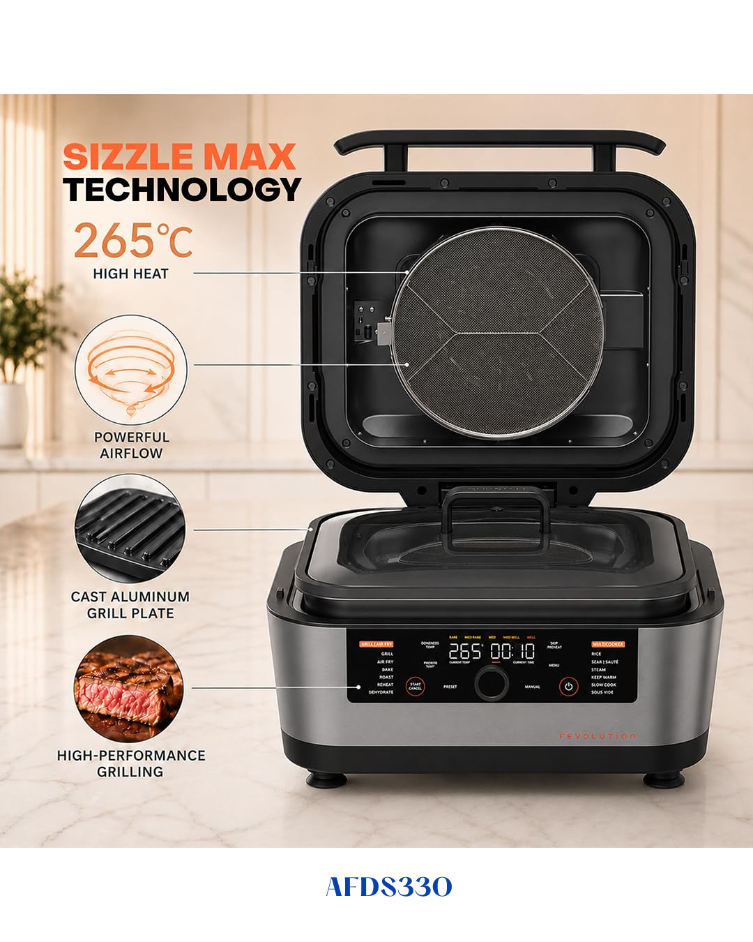 NUTRICOOK REVOLUTION 12-IN-1 GRILL, AIR FRYER & MULTICOOKER 1760W 8.5L