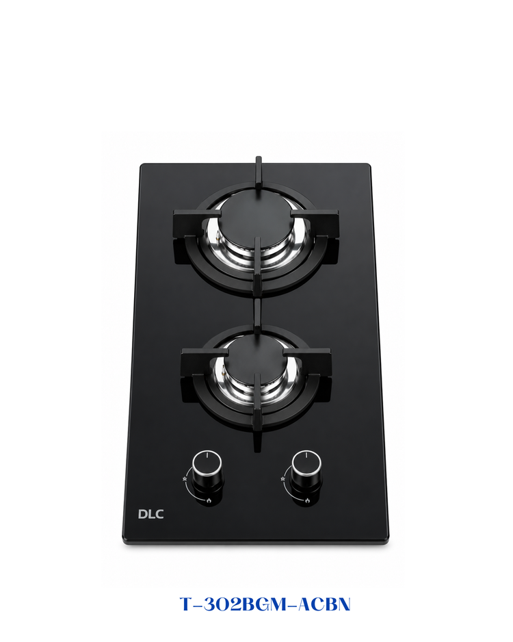 DLC Built-In Gas Hob 30cm 2 Burners – Matte Black Glass