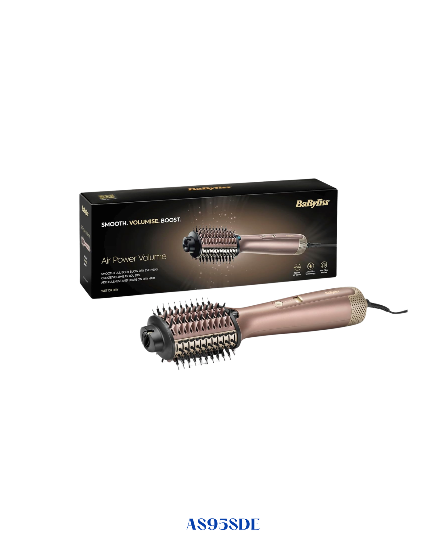 BaByliss 3-in-1 Hot Air Styling Brush 1000W Rose Gold