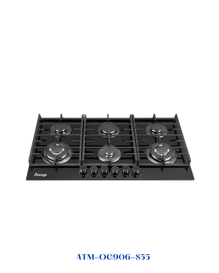 ORANGE BUILT-IN GAS HOB 6 BURNERS 90 CM BLACK GLASS