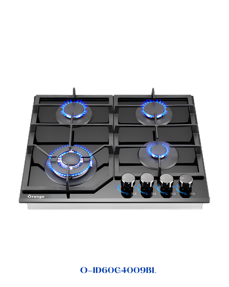 ORANGE BUILT-IN GAS HOB 60 CM – 4 BURNERS – BLACK GLASS