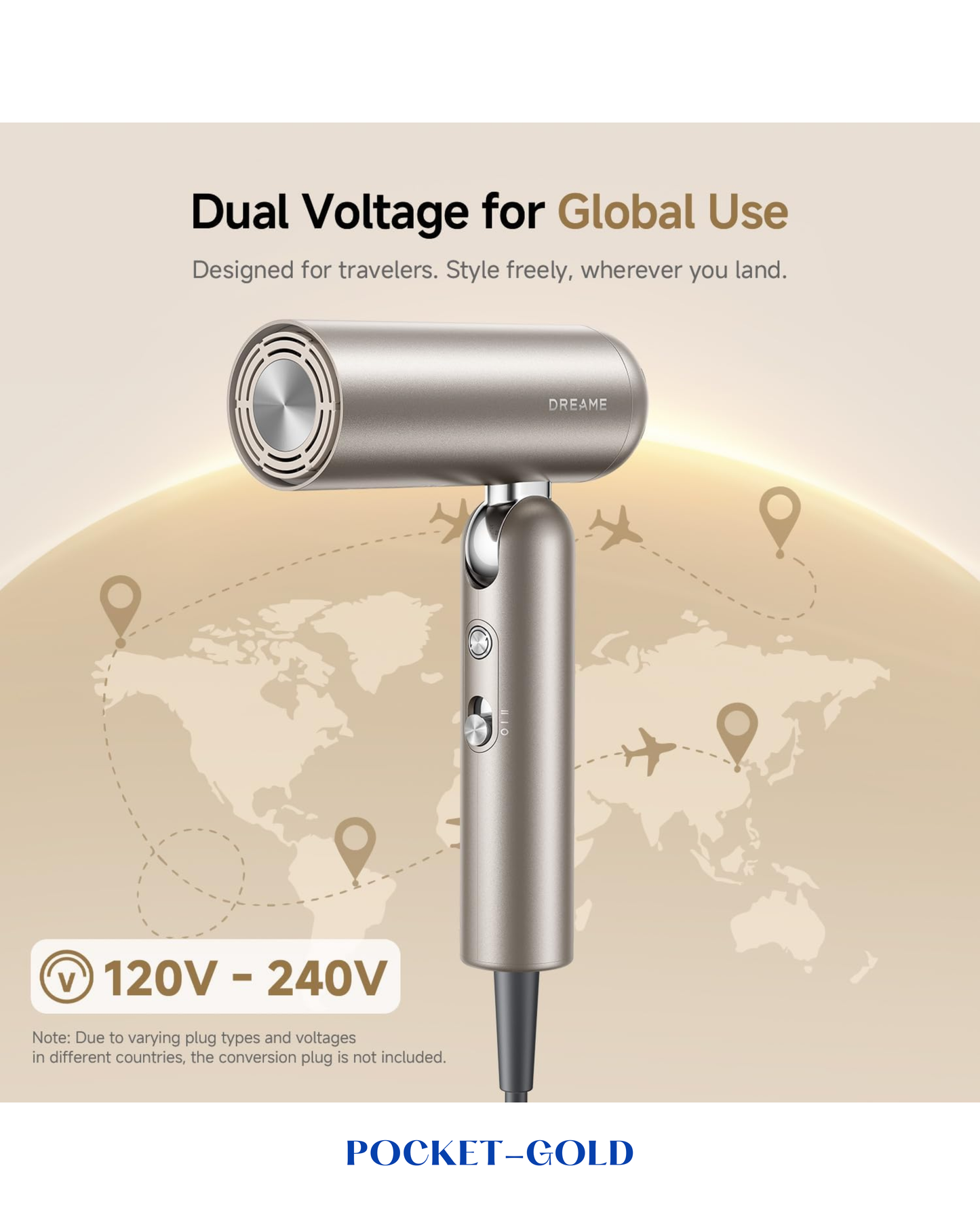 DREAME POCKET HIGH-SPEED HAIR DRYER 1300W – GOLD