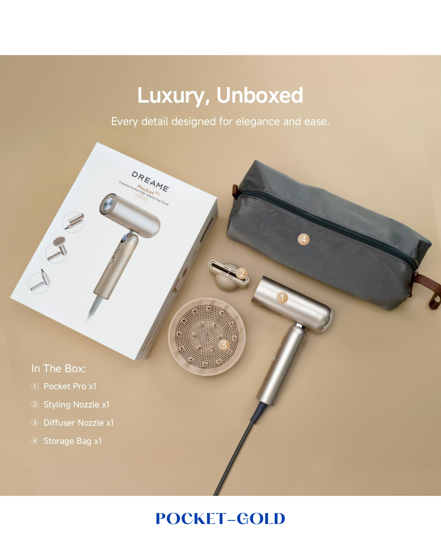 DREAME POCKET HIGH-SPEED HAIR DRYER 1300W – GOLD