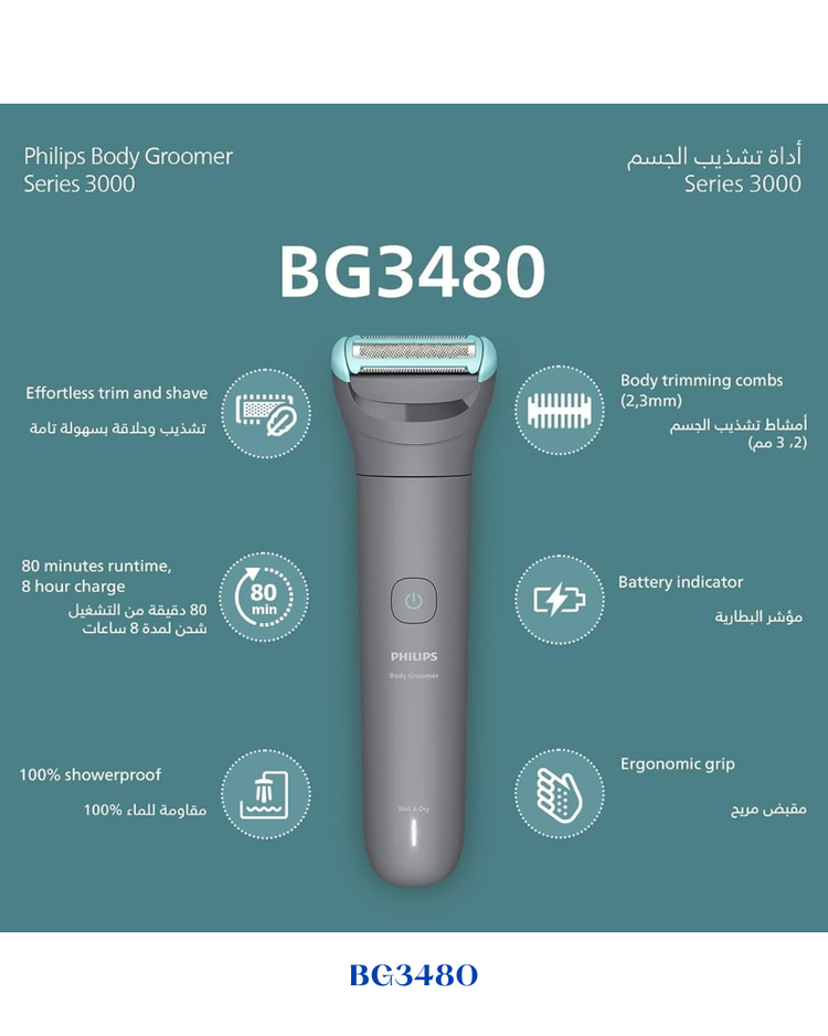 PHILIPS BODY GROOMER 3000 SERIES WITH TRIPLE PROTECT SHAVE SYSTEM
