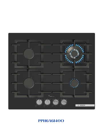 Bosch Series 6 Gas Hob 60 cm Tempered Glass, Black 8kW