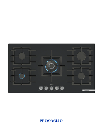 Bosch Series 6 Gas Hob 90 cm Tempered Glass Black