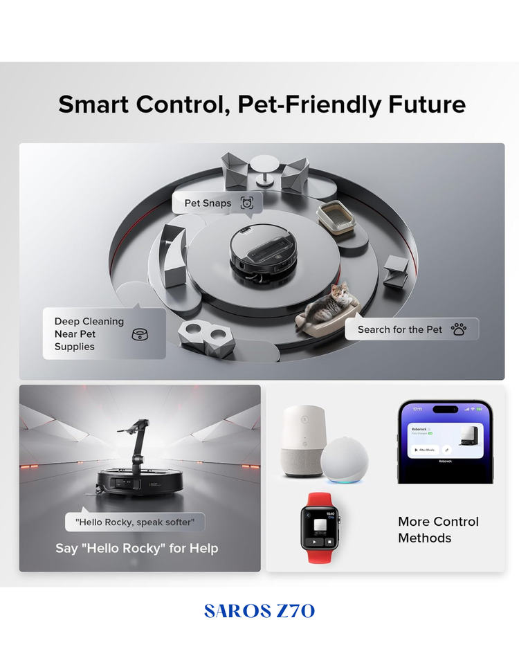 Roborock Saros Z70 Robot Vacuum and Mop Silver 22,000Pa